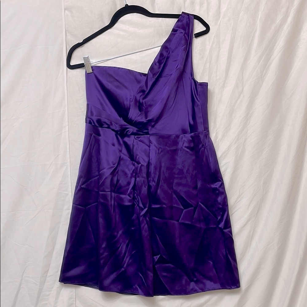 Gorgeous Elie Tahari Satin Feel Elegant Deep Purple One-Shoulder Mini Dress